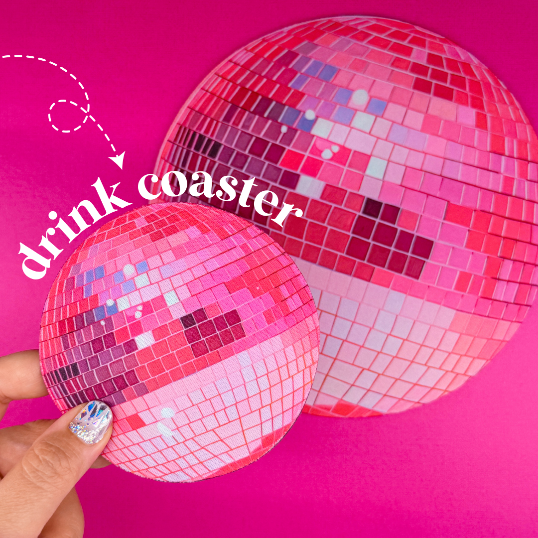 Mousepad + Coaster - Hot Pink Disco Ball