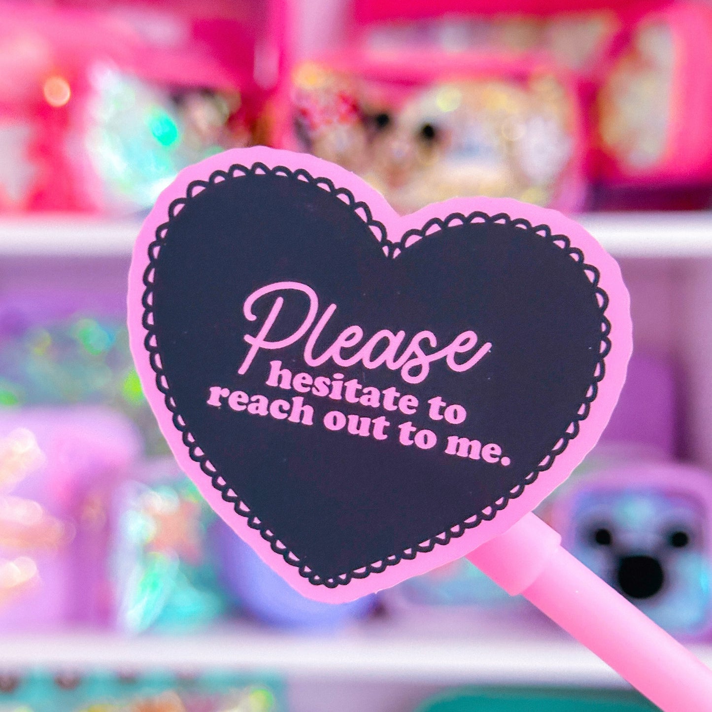 Waterproof Sticker - Please Hesitate Heart (Black)