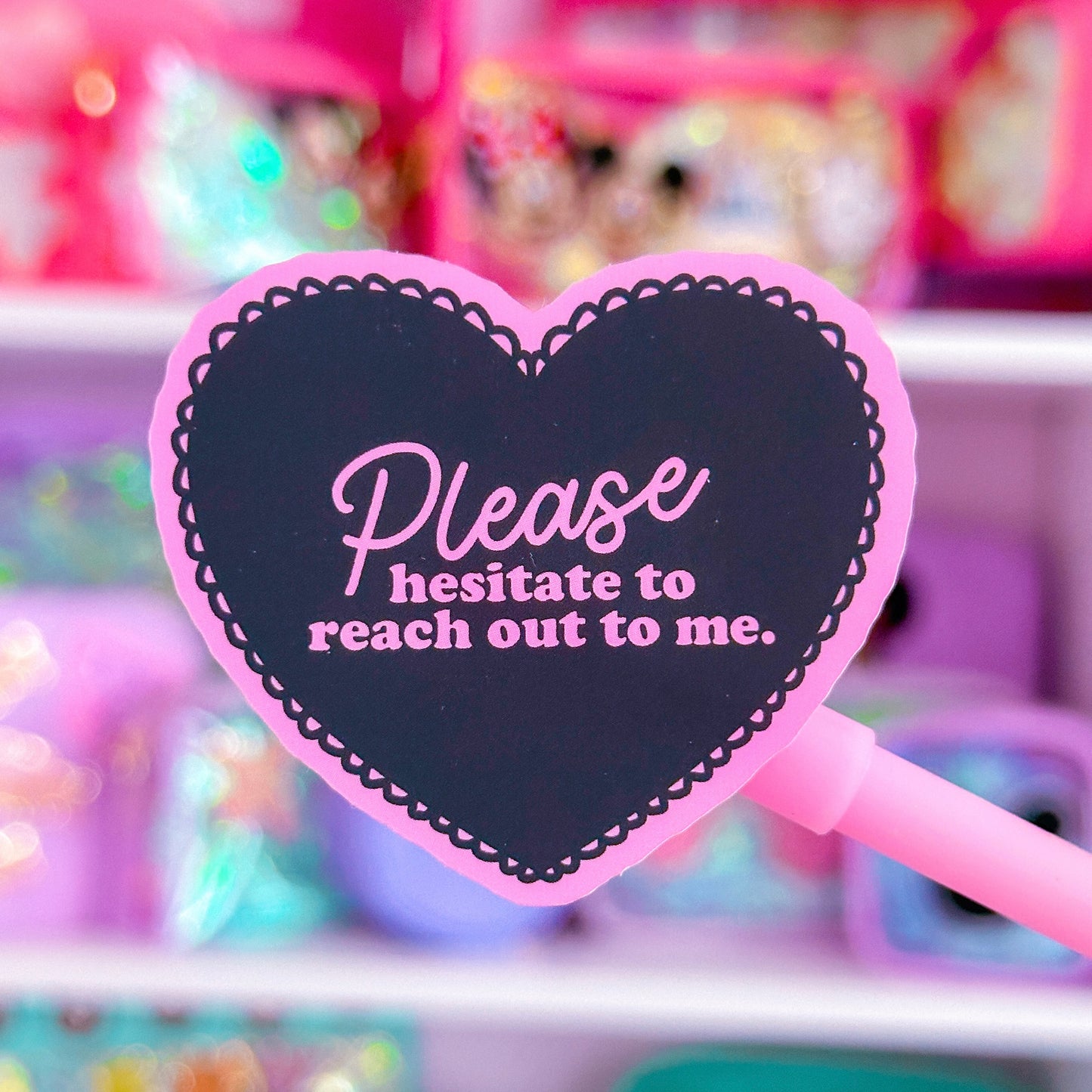 Waterproof Sticker - Please Hesitate Heart (Black)