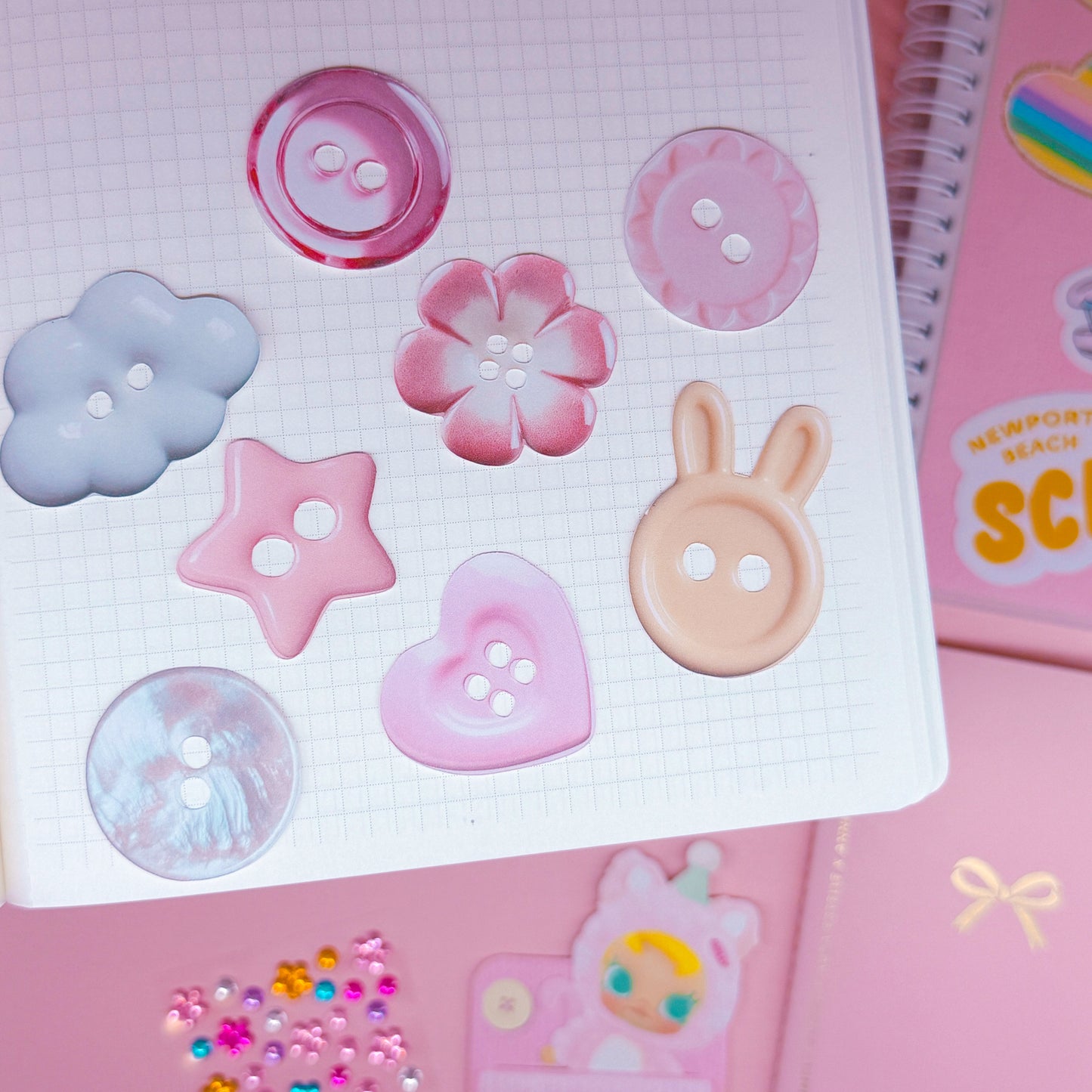 NEW! Journaling Paper Sticker - Pink Buttons Sticker SET