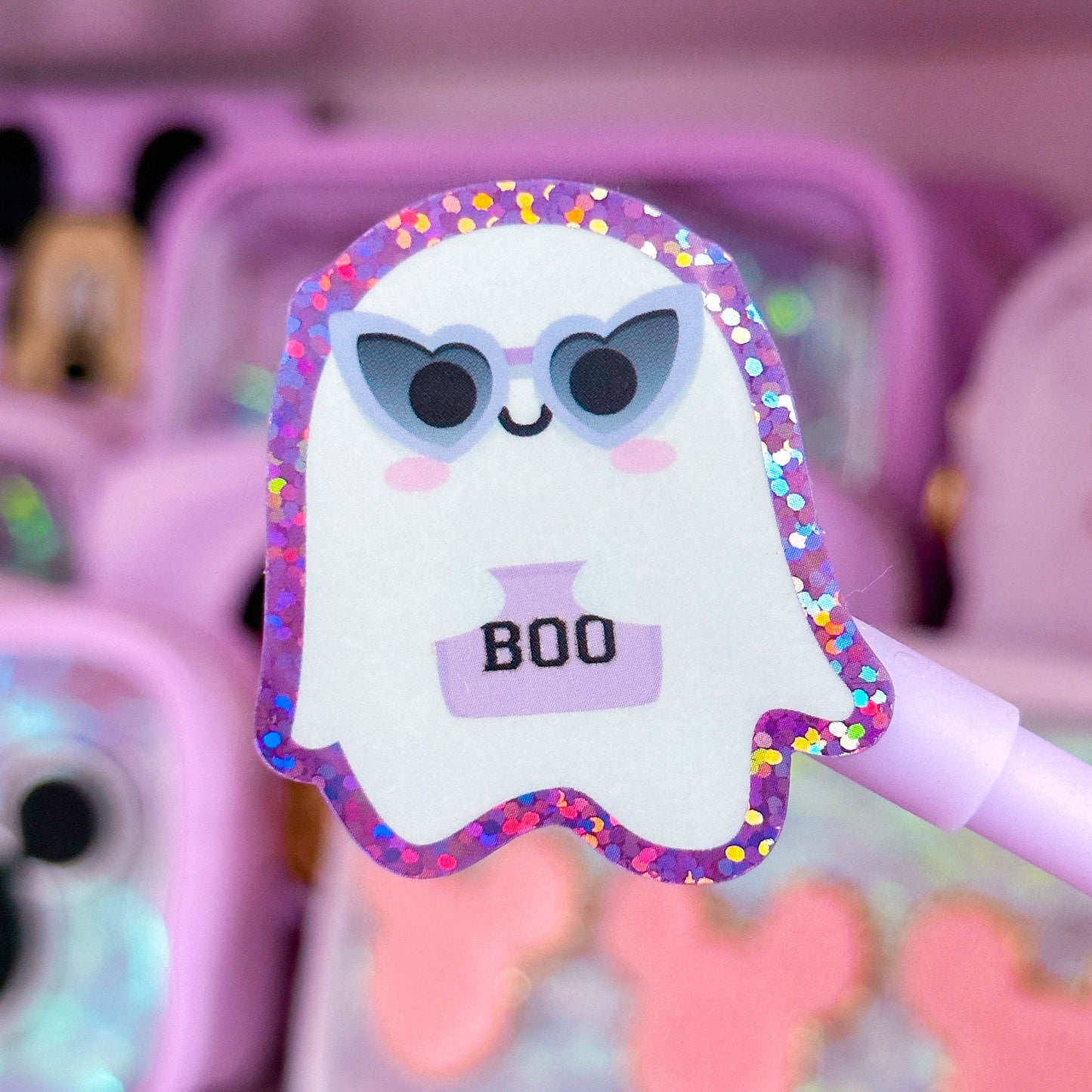 Glitter Waterproof Sticker - Girly Ghost (Purple)