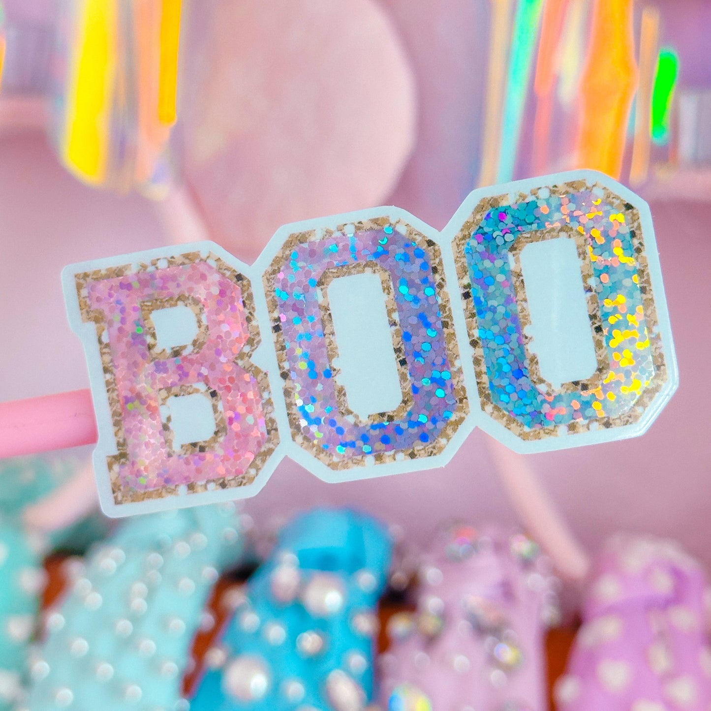 Glitter Waterproof Sticker - Pastel BOO Varisty Letter