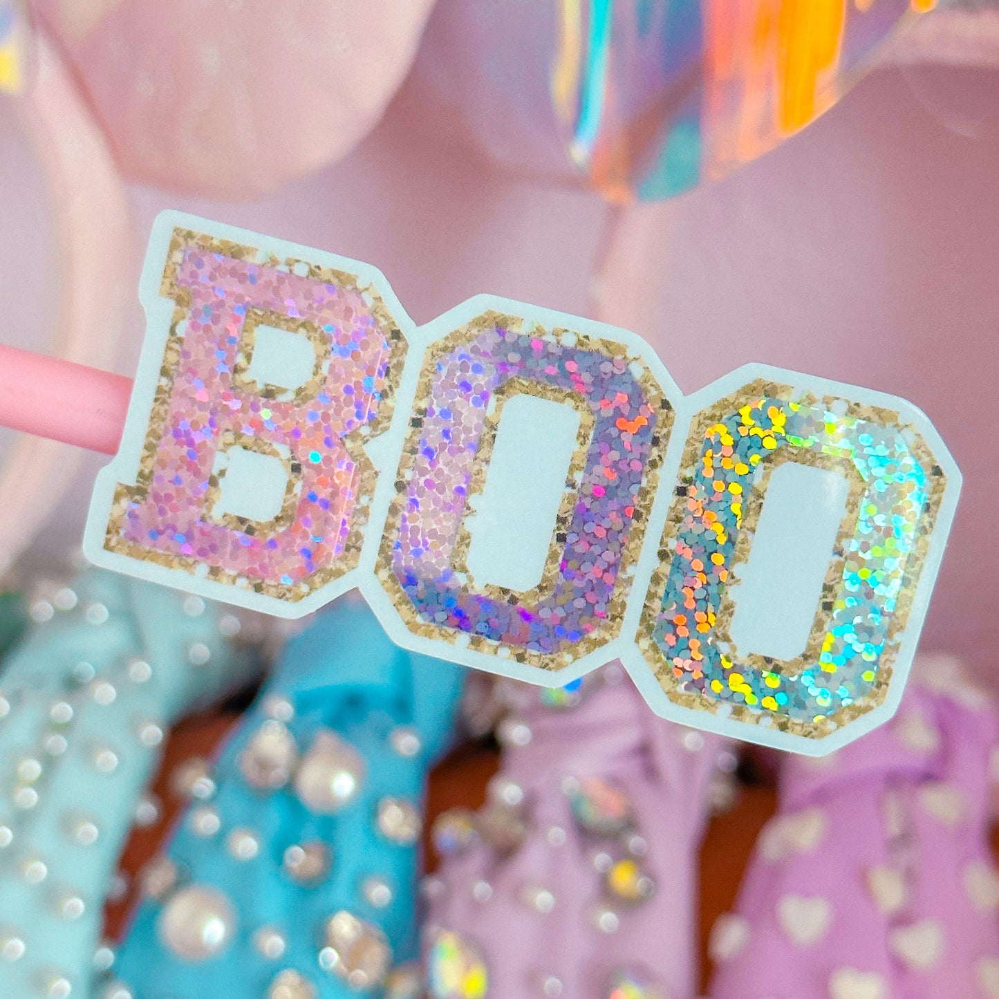 Glitter Waterproof Sticker - Pastel BOO Varisty Letter