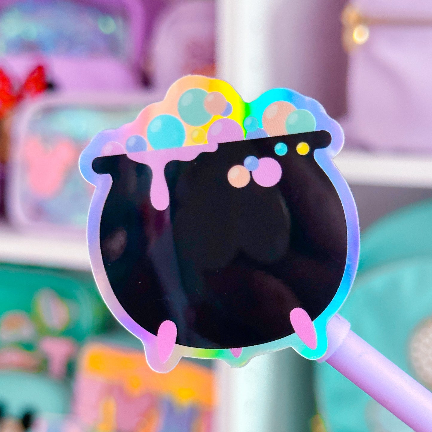 Glitter Waterproof Sticker - Pastel Cauldron