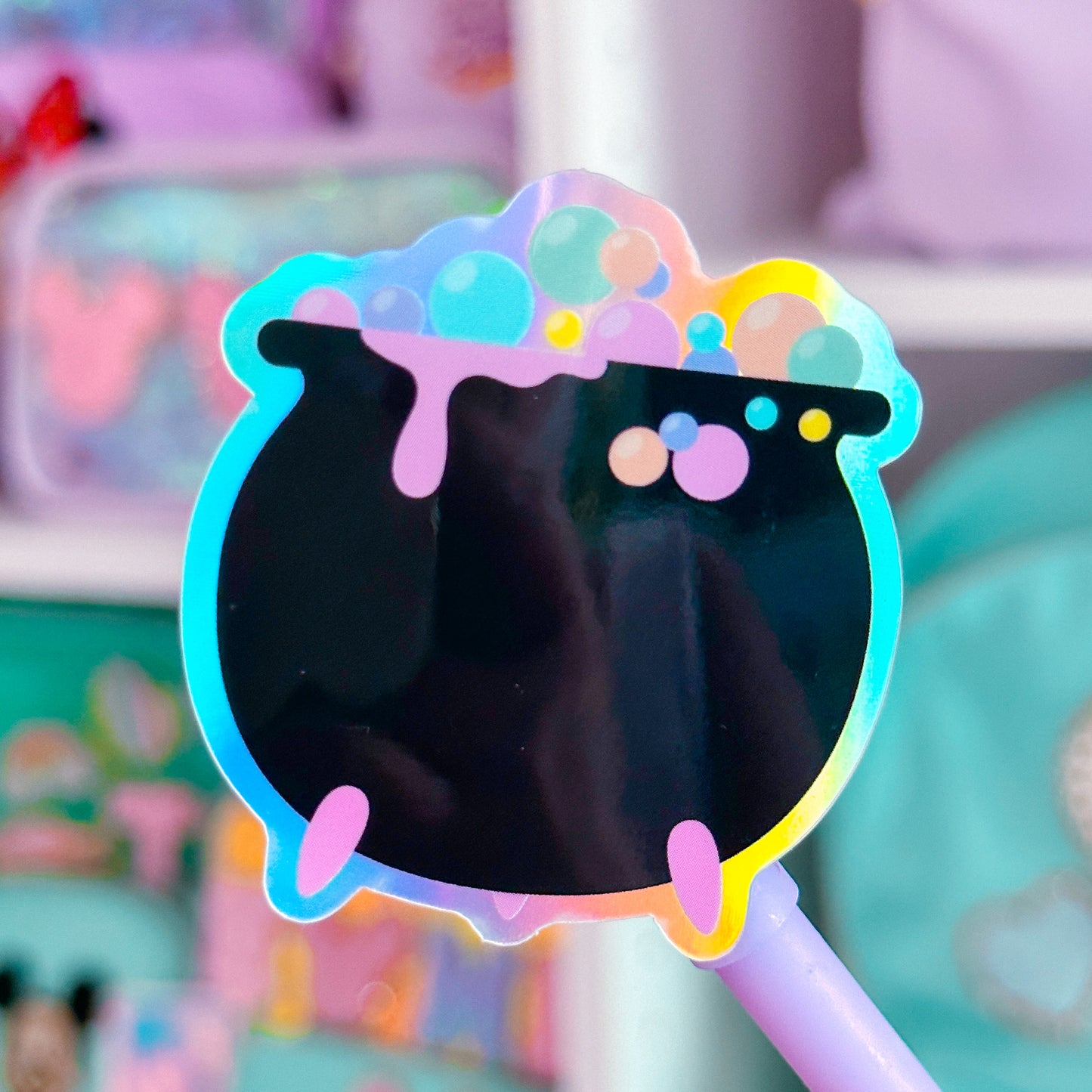 Glitter Waterproof Sticker - Pastel Cauldron