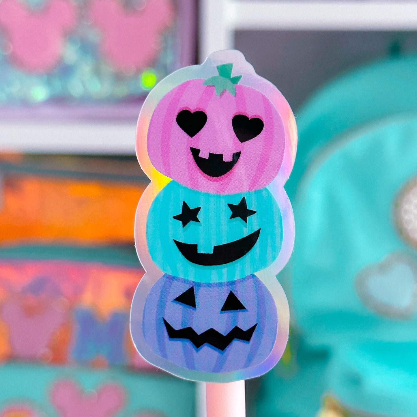 Glitter Waterproof Sticker - Pastel Pumpkin Stack