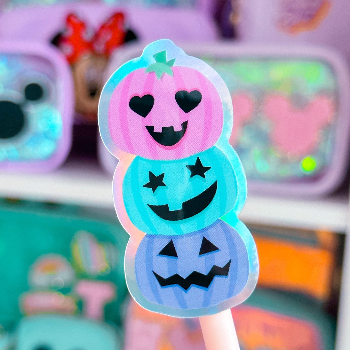 Glitter Waterproof Sticker - Pastel Pumpkin Stack