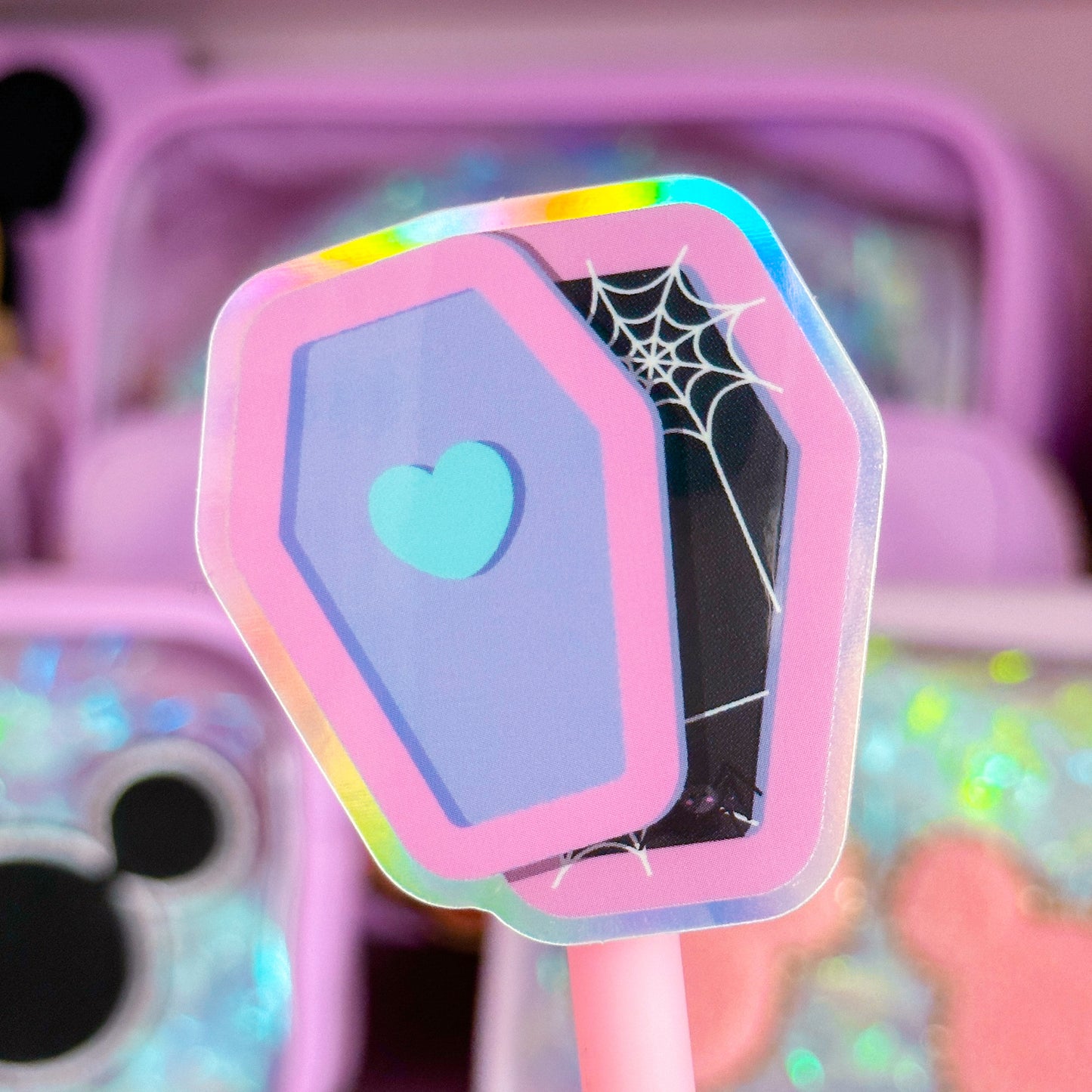 Glitter Waterproof Sticker - Pastel Coffin