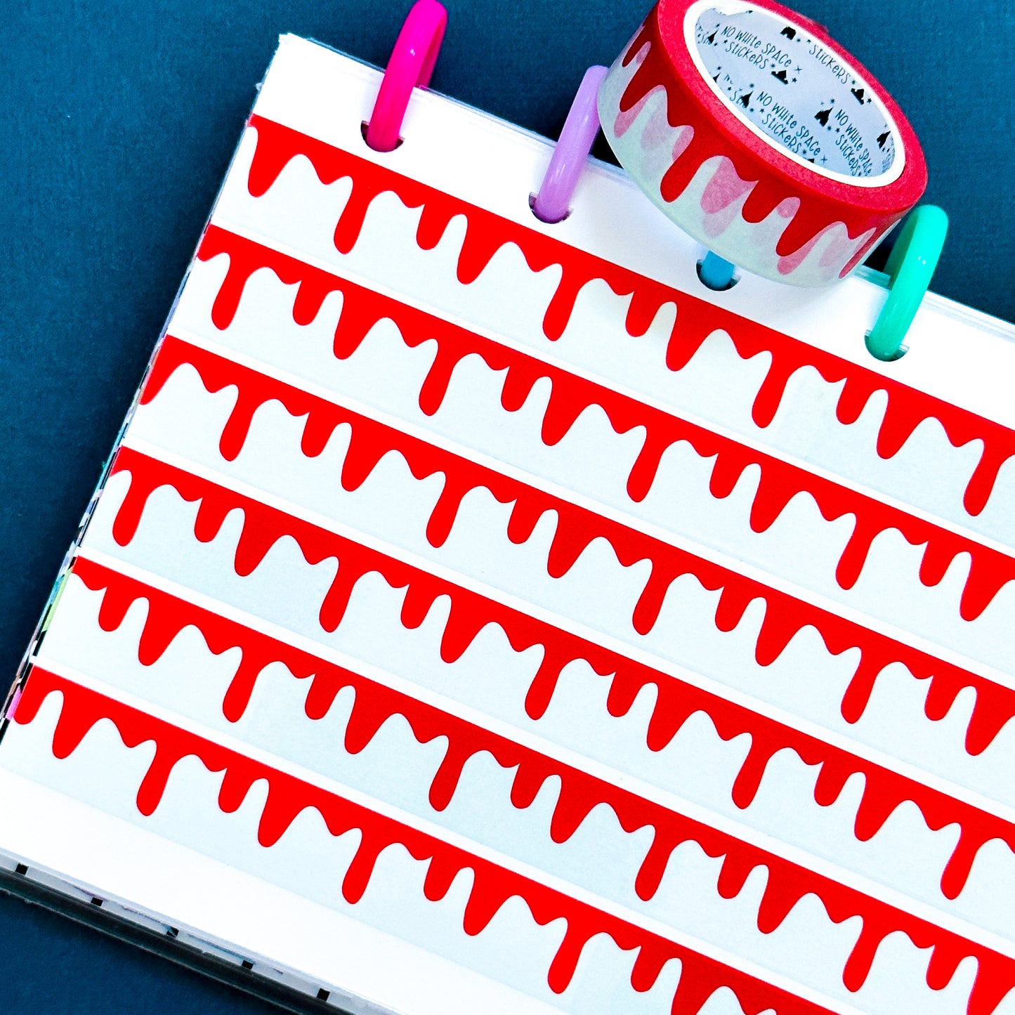 15MM Washi Tape - Spooky Drip (Red + White)