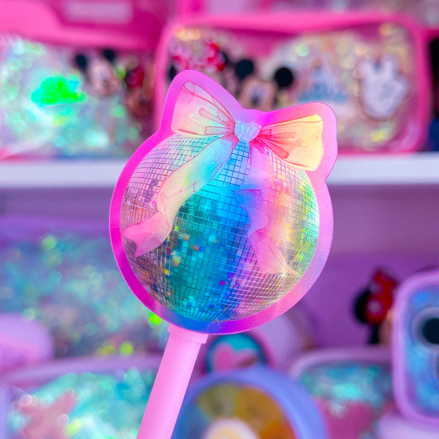 Waterproof Sticker - Pink Bow Disco Ball
