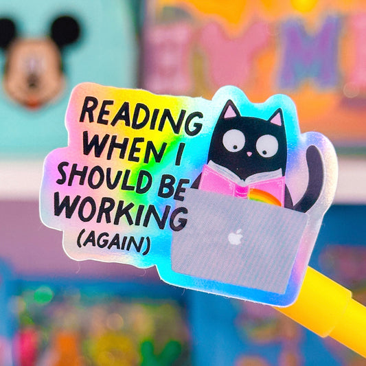 Waterproof Sticker - Reading Not Working Cat