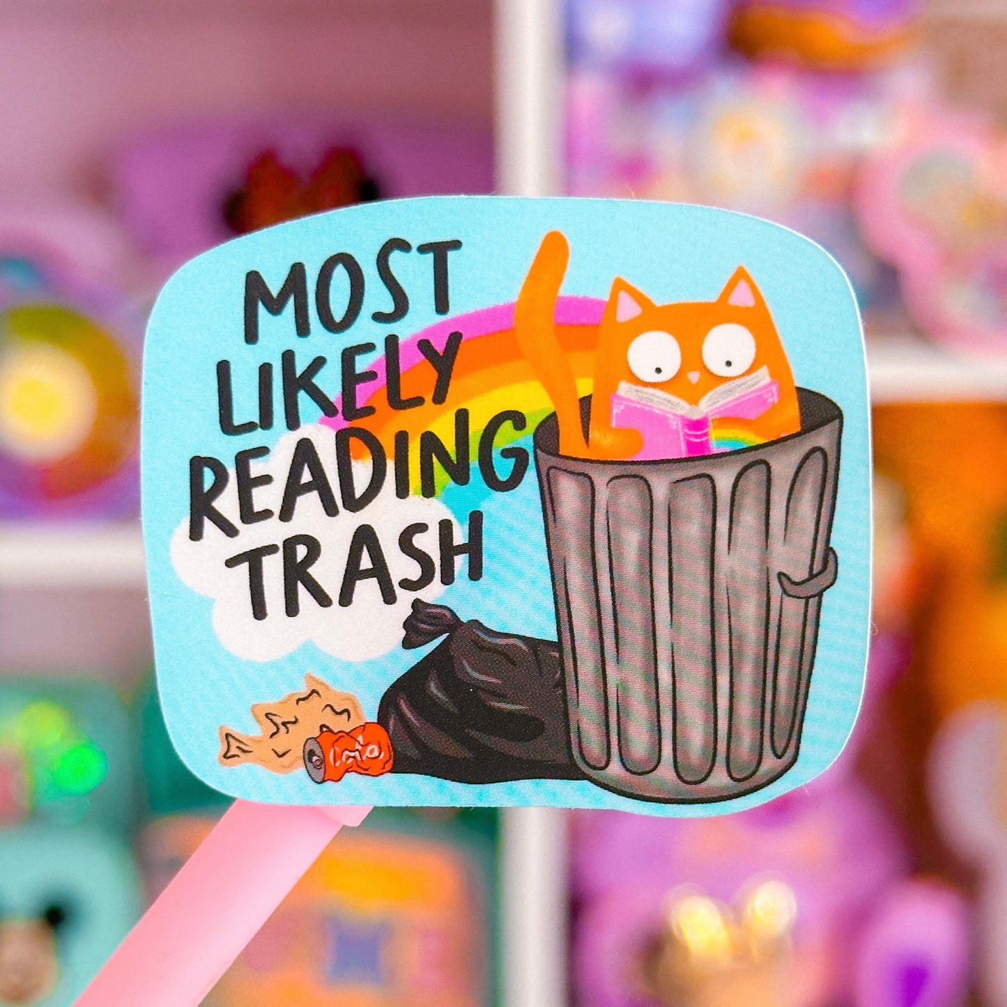 Waterproof Sticker - Reading Trash Cat