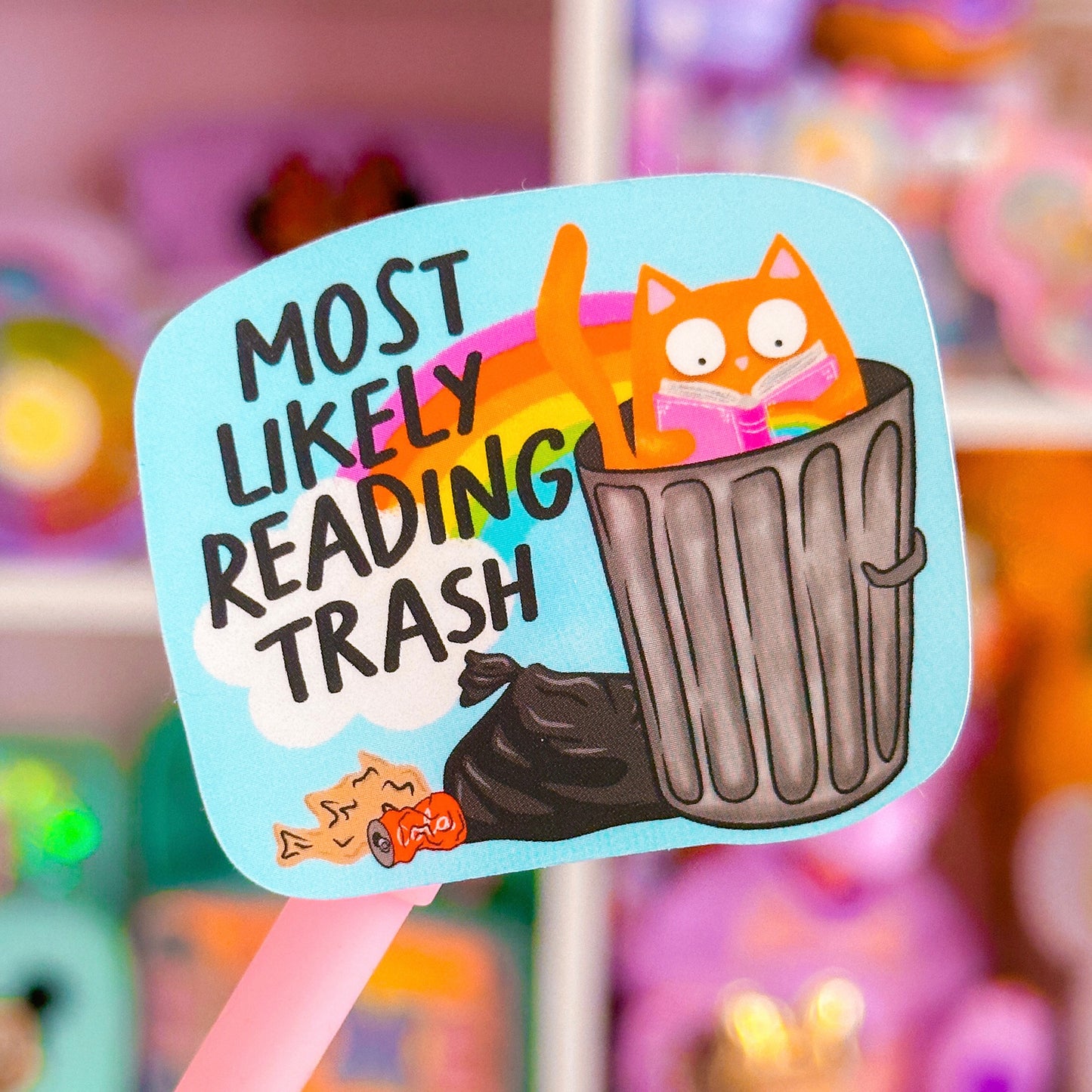 Waterproof Sticker - Reading Trash Cat