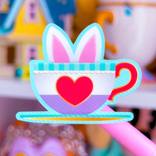 Waterproof Sticker - (Alice In Wonderland) White Rabbit Teacup