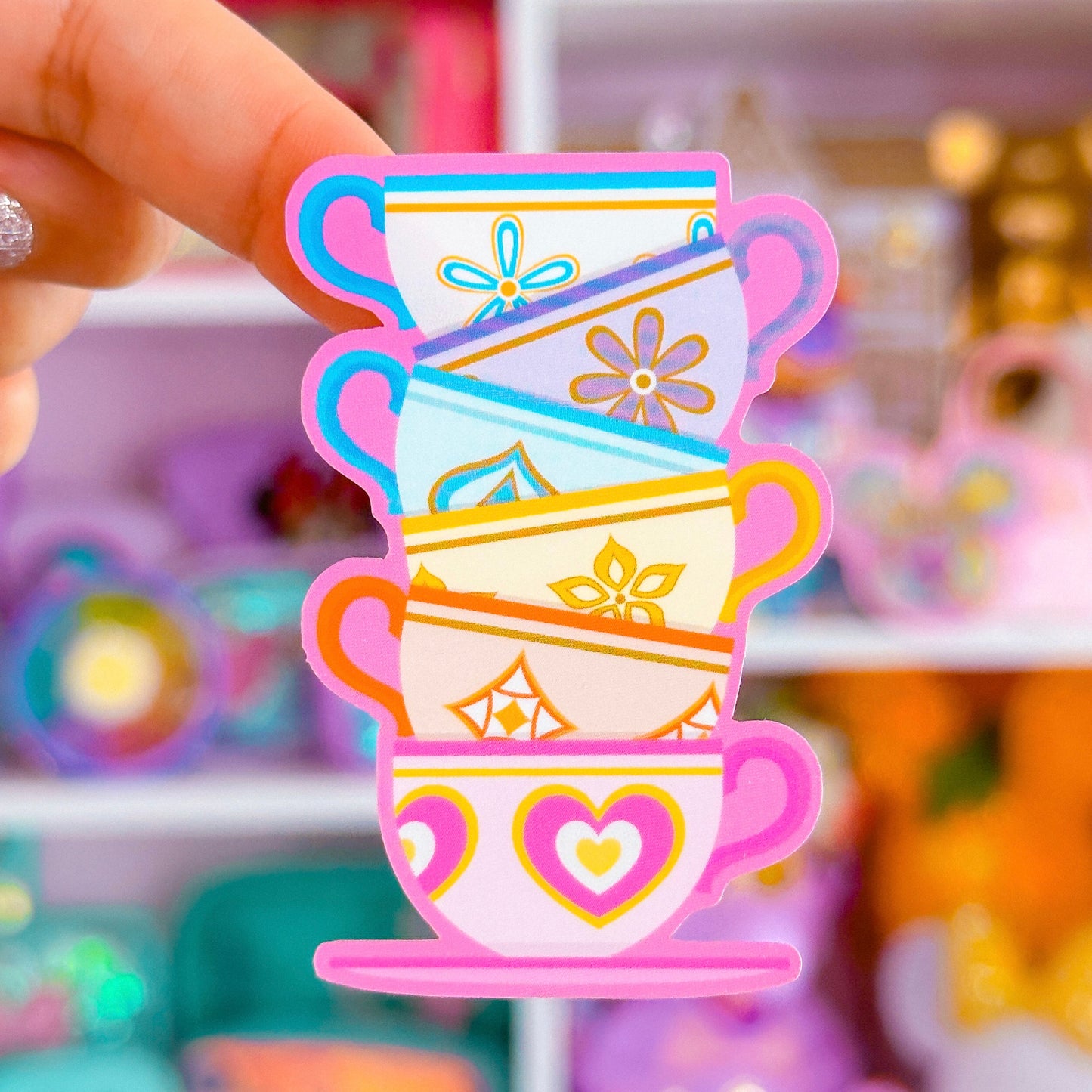 Waterproof Sticker - (Alice In Wonderland) Teacup Stack