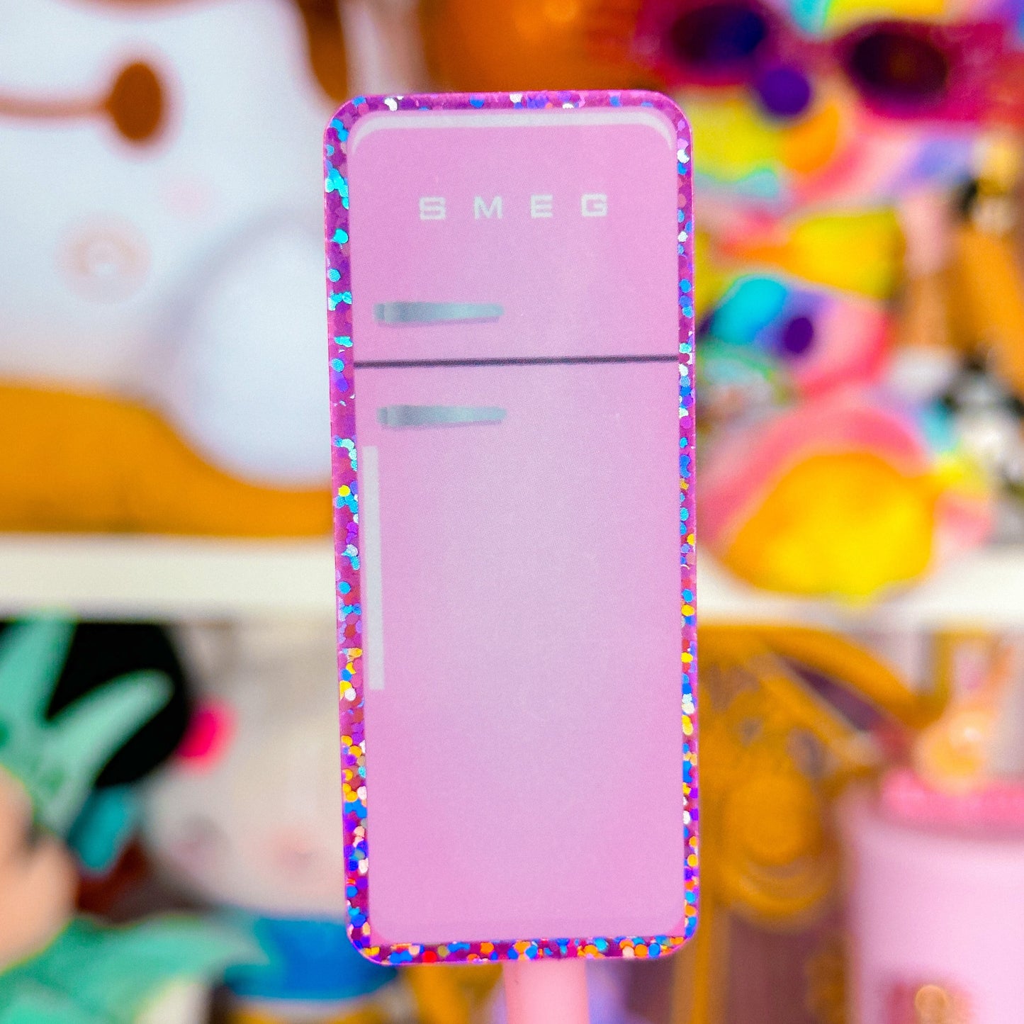 Glitter Waterproof Sticker - Pink Fridge