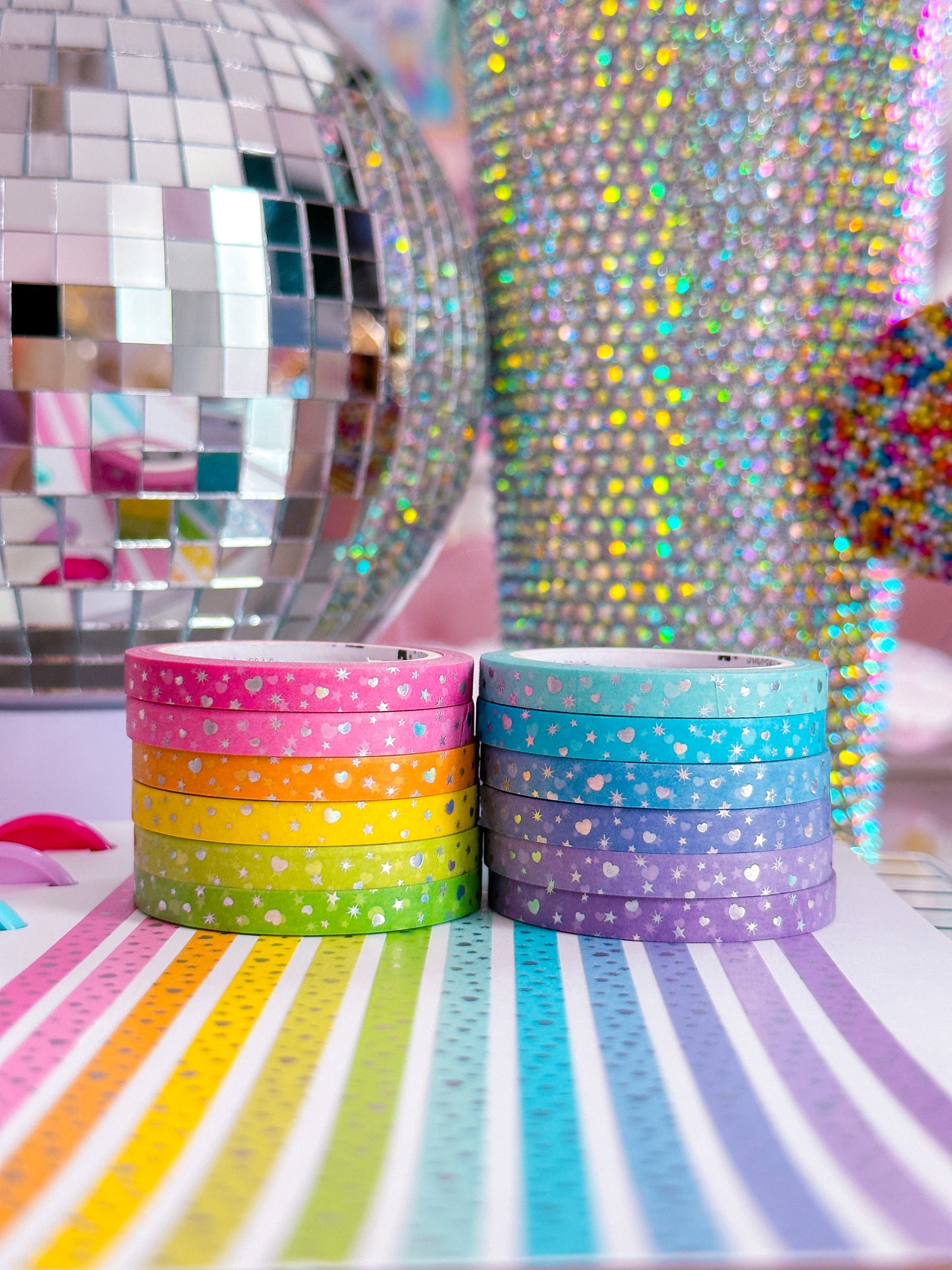 5MM Foiled Washi Tape - Pastels Rainbow Confetti (Holo Foil)