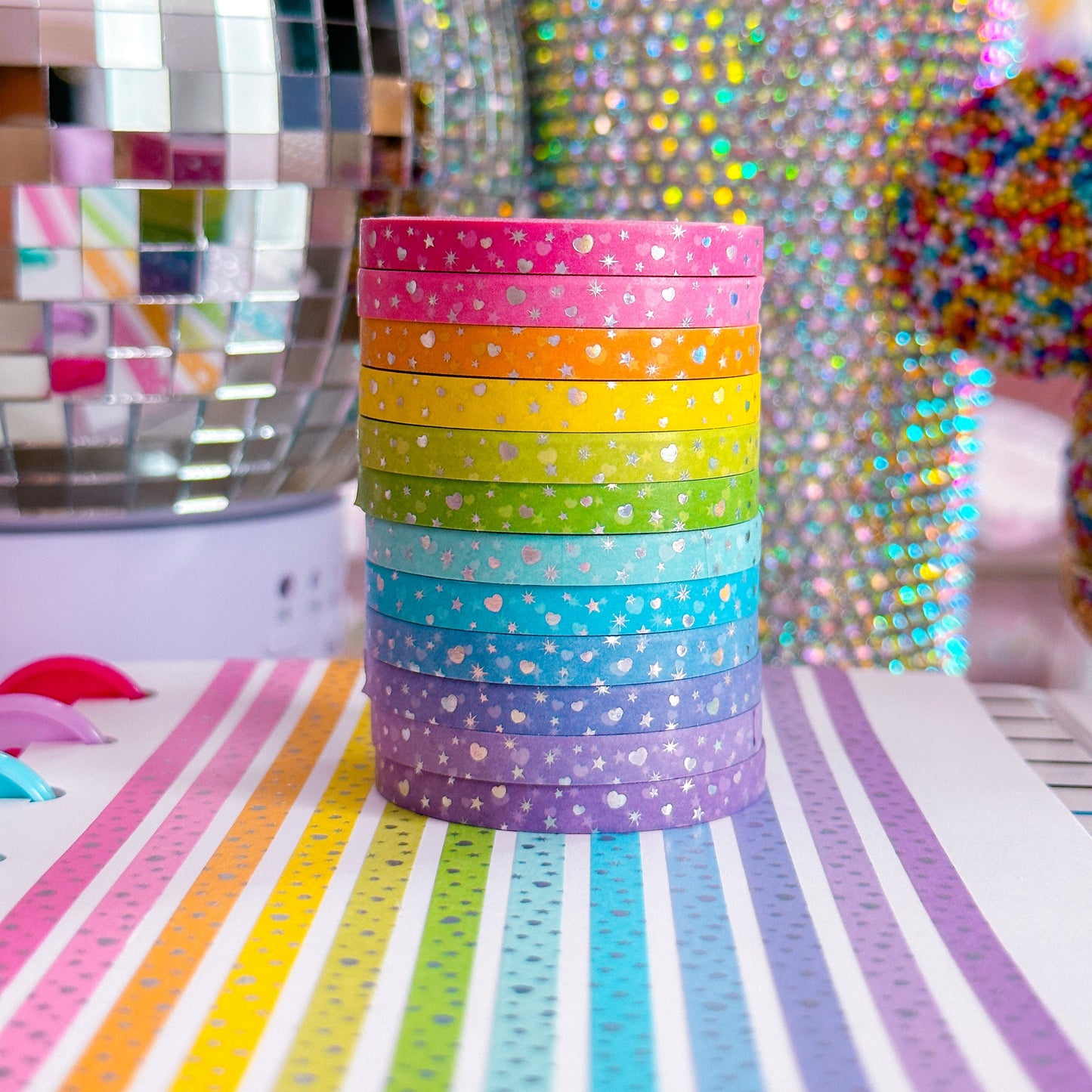 5MM Foiled Washi Tape - Pastels Rainbow Confetti (Holo Foil)