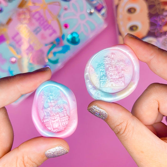 ROUND 2 - Handmade Wax Seal Stickers (Cotton Candy Colorway) - Castle & Fireworks