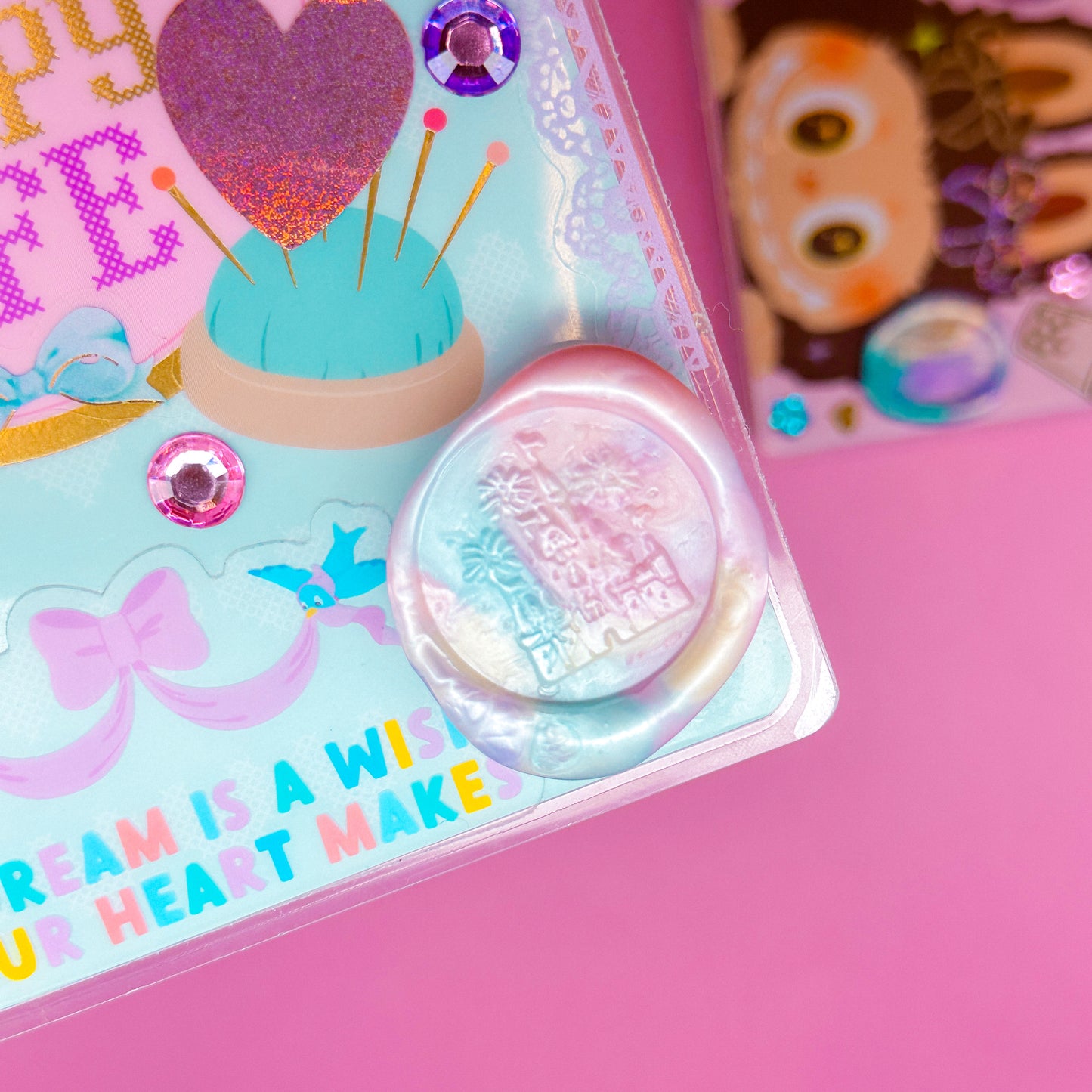 ROUND 2 - Handmade Wax Seal Stickers (Cotton Candy Colorway) - Castle & Fireworks