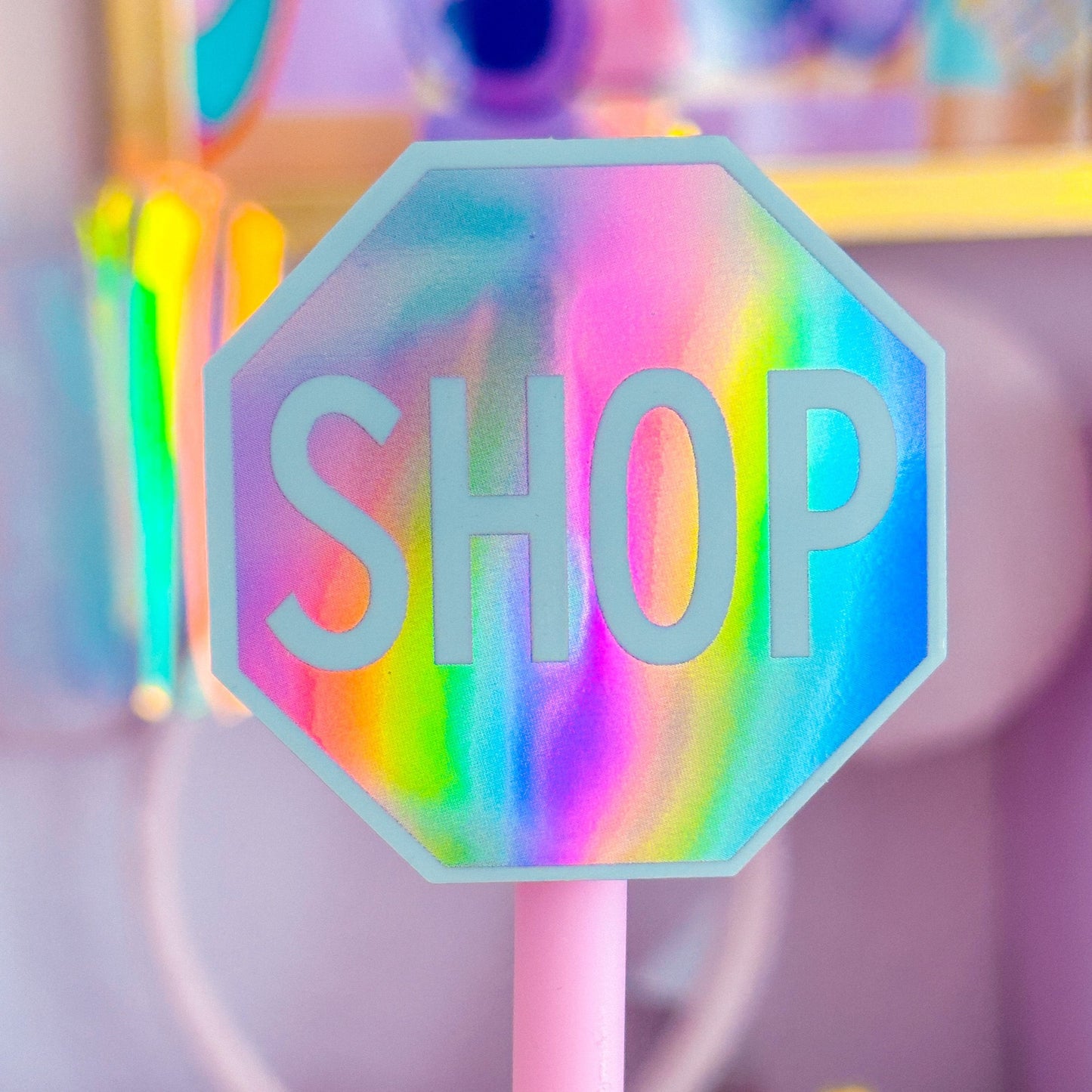 Waterproof Sticker - SHOP Sign (Pink Holo)