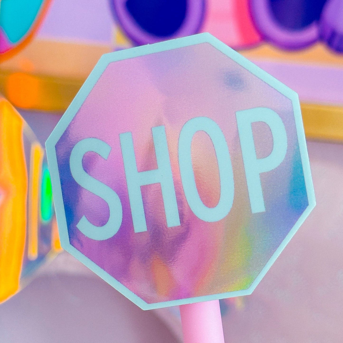 Waterproof Sticker - SHOP Sign (Pink Holo)