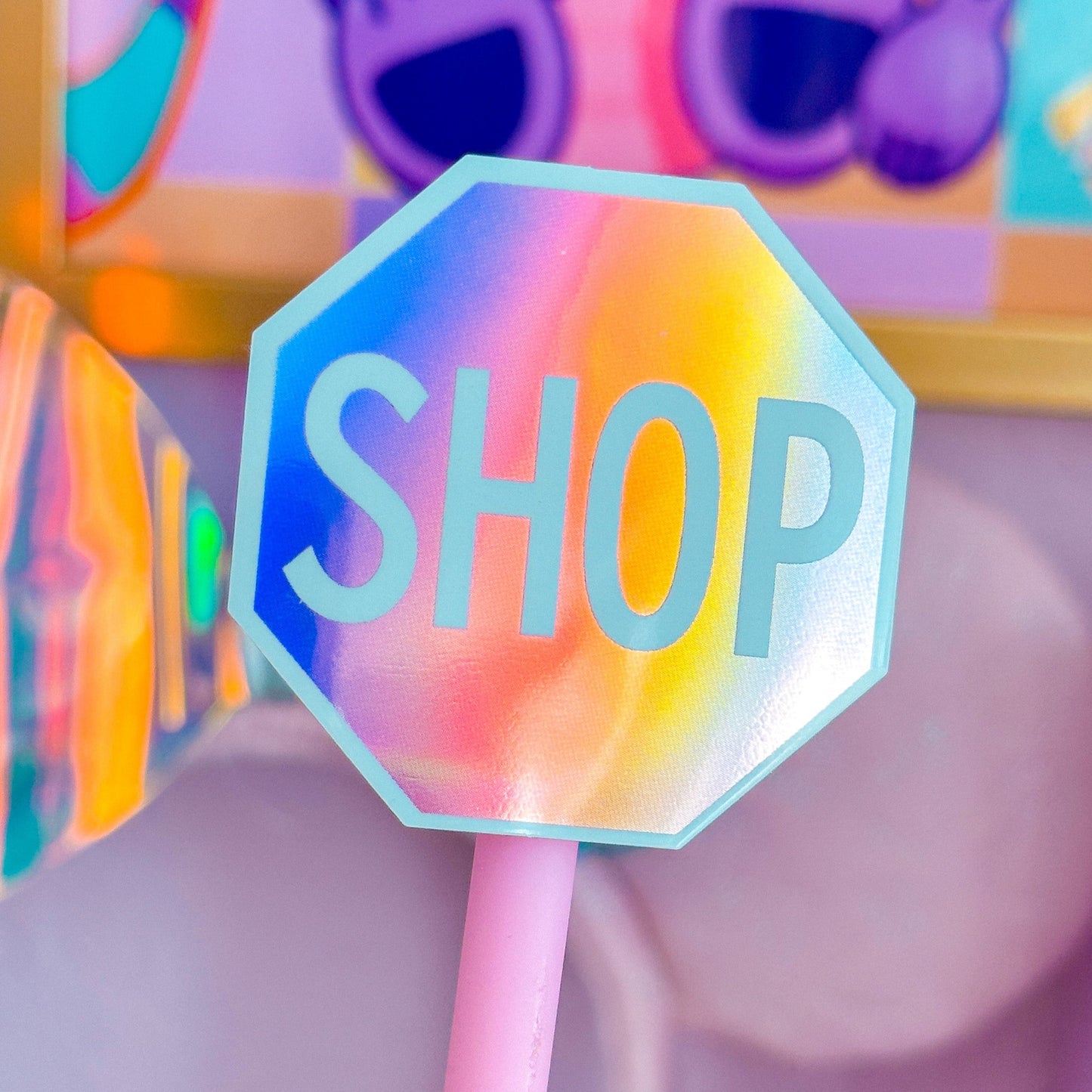 Waterproof Sticker - SHOP Sign (Pink Holo)