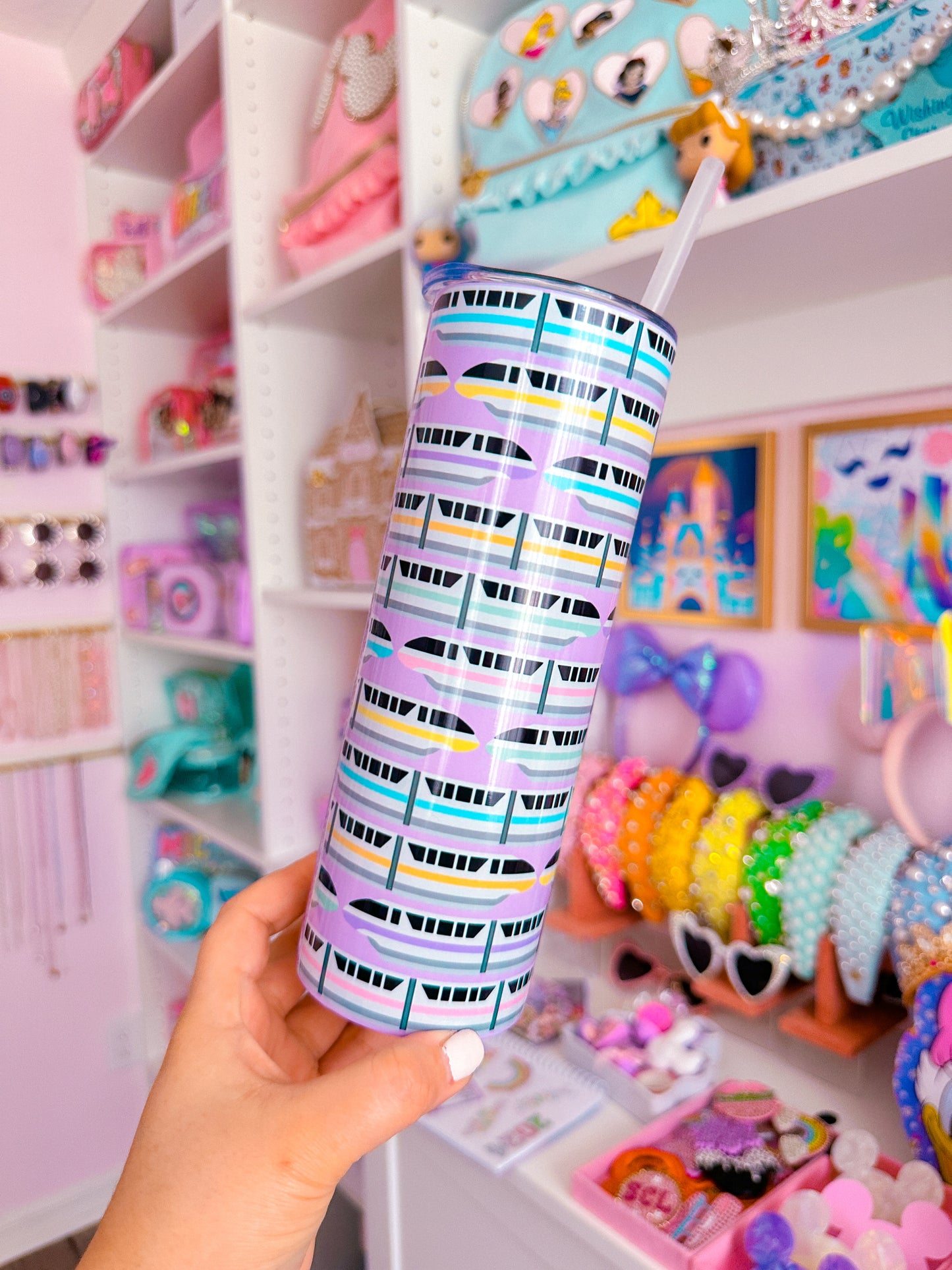 20oz Stainless Steel Skinny Tumbler FULL WRAP -  Rainbow Monorails