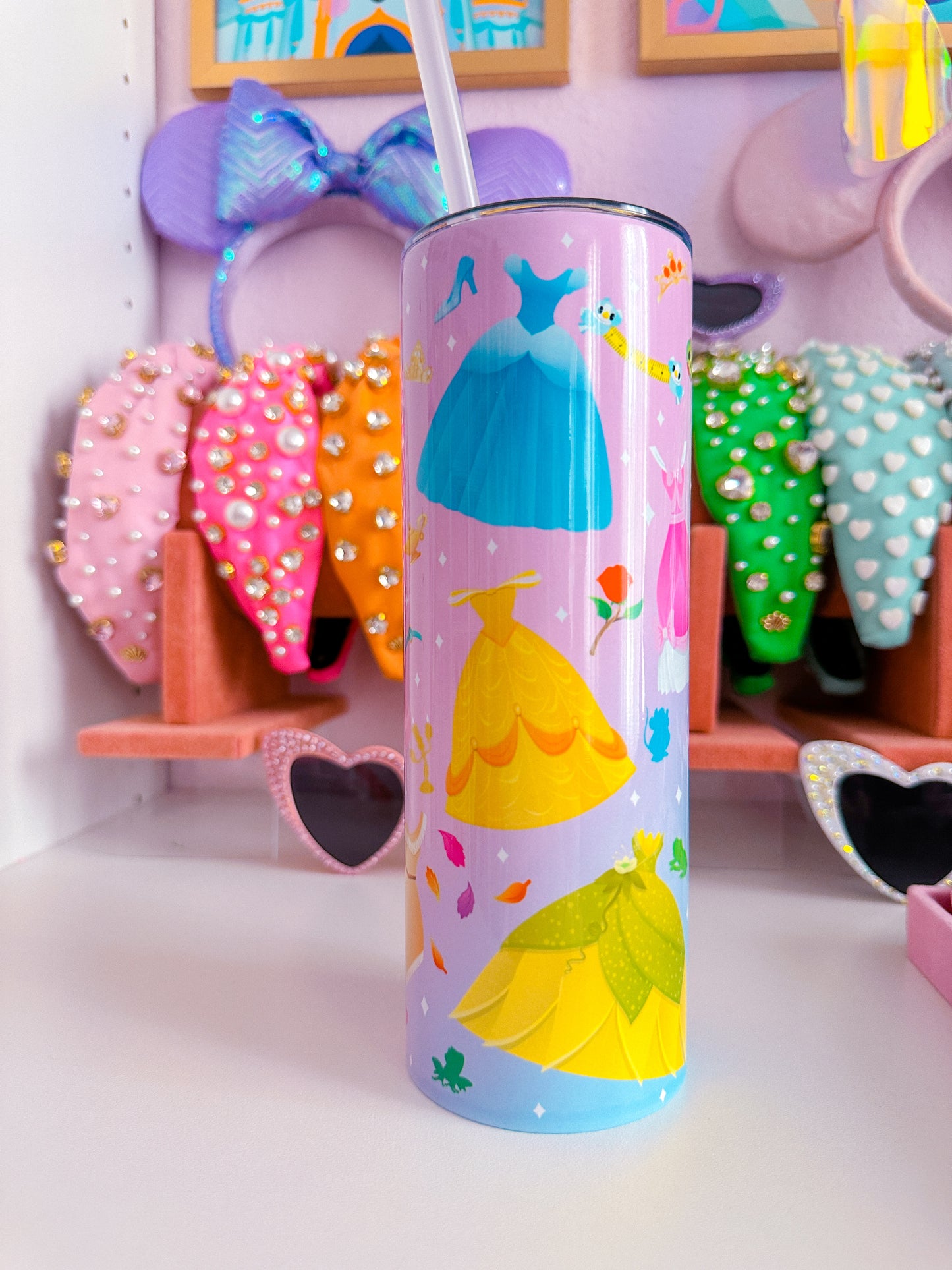 20oz Stainless Steel Skinny Tumbler FULL WRAP -  Princess Dresses