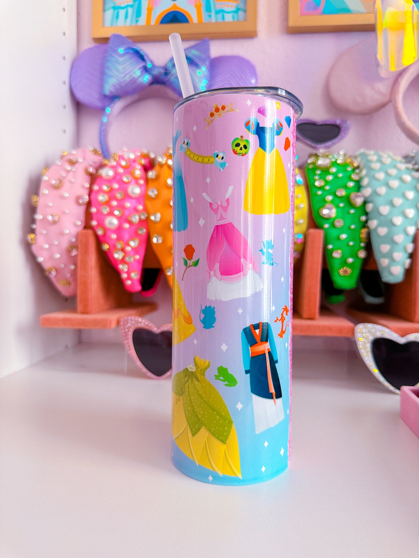 20oz Stainless Steel Skinny Tumbler FULL WRAP -  Princess Dresses