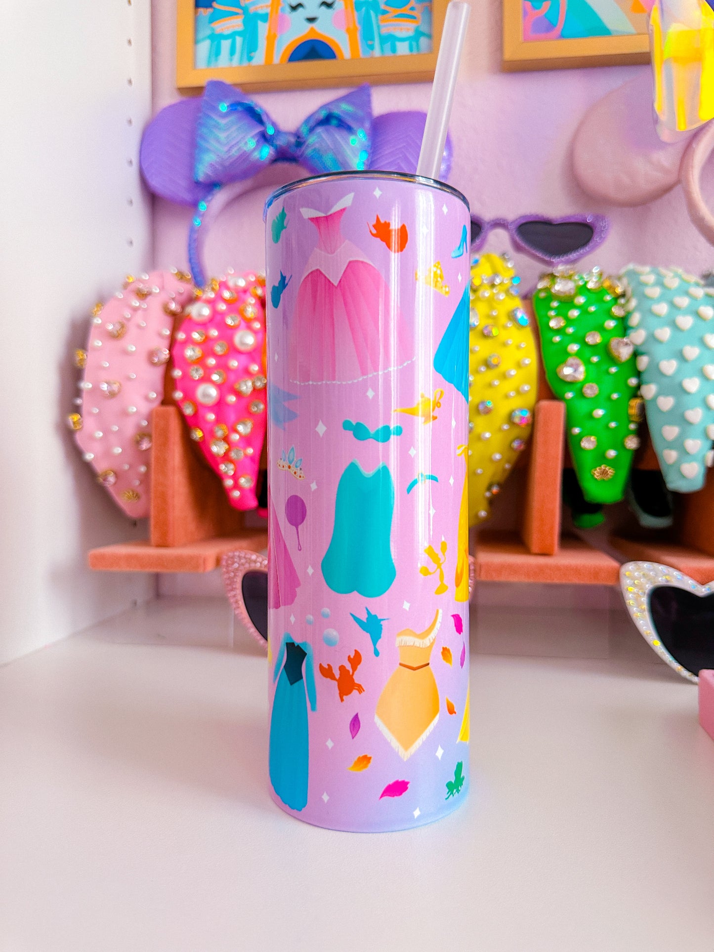 20oz Stainless Steel Skinny Tumbler FULL WRAP -  Princess Dresses