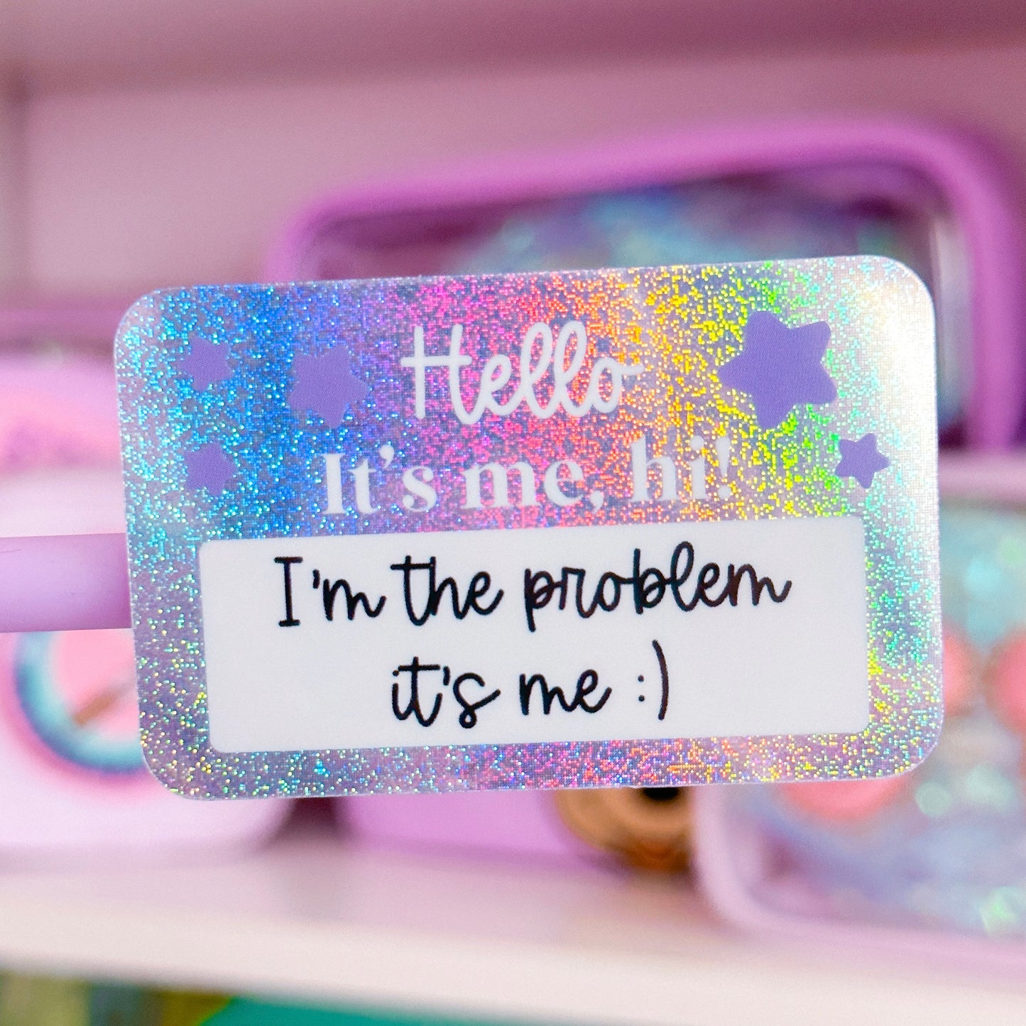 Waterproof Sticker - Hello Nametag (Purple)