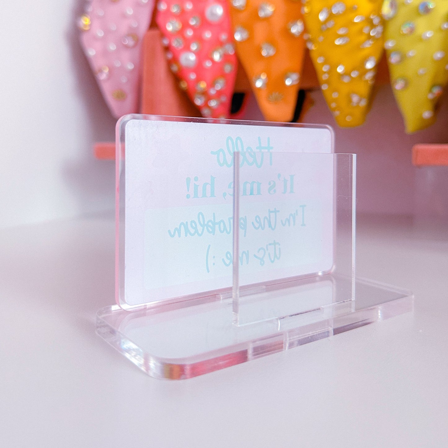 Acrylic Sticky Note Holder - Pink Nametag
