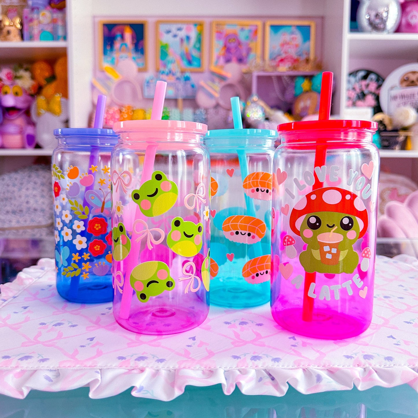16 oz Ombre Jelly Plastic Cup - Latte Froggy