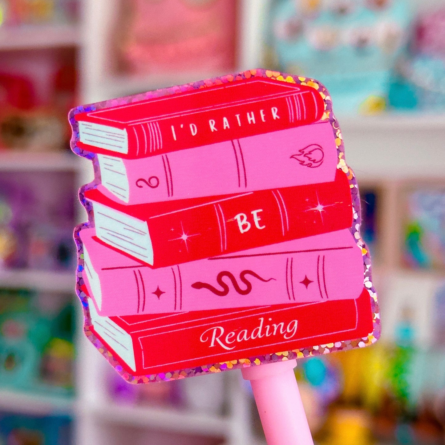 Waterproof Sticker - BOOKISH I'd Rather Be Reading Book Stack