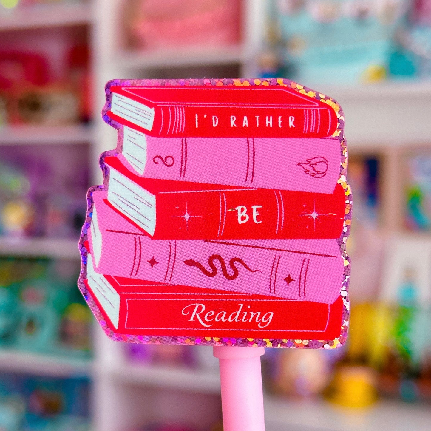 Waterproof Sticker - BOOKISH I'd Rather Be Reading Book Stack