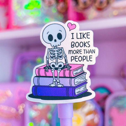 Waterproof Sticker - BOOKISH Books Over People Skeleton