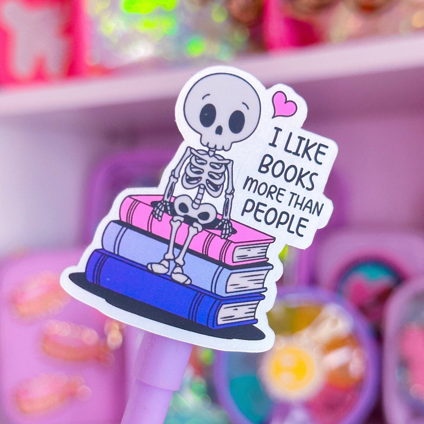 Waterproof Sticker - BOOKISH Books Over People Skeleton