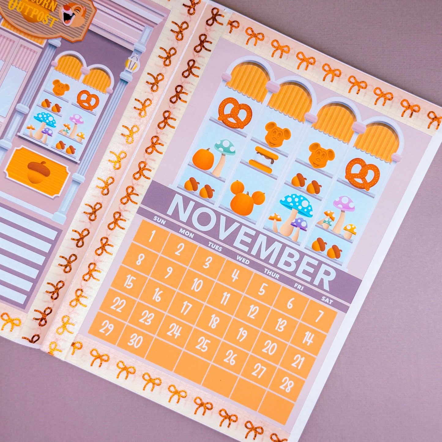 5x7 Full Page Sticker - 2026 November Calendar & Storefront (Acorn Outpost)