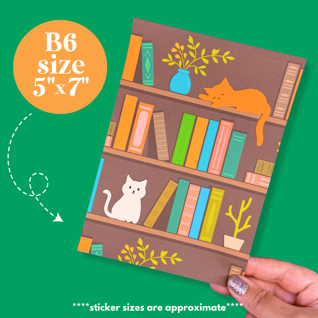 Journaling Paper Sticker - 5x7 Full Page Background Stickers (Bookshelf)
