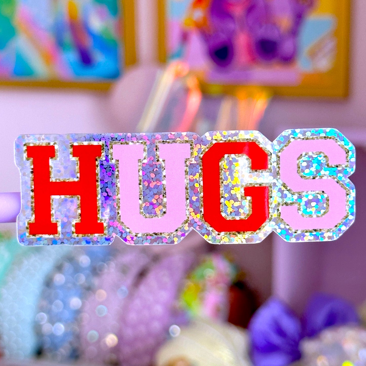 Varsity Letter HUGS - Glitter Waterproof Sticker