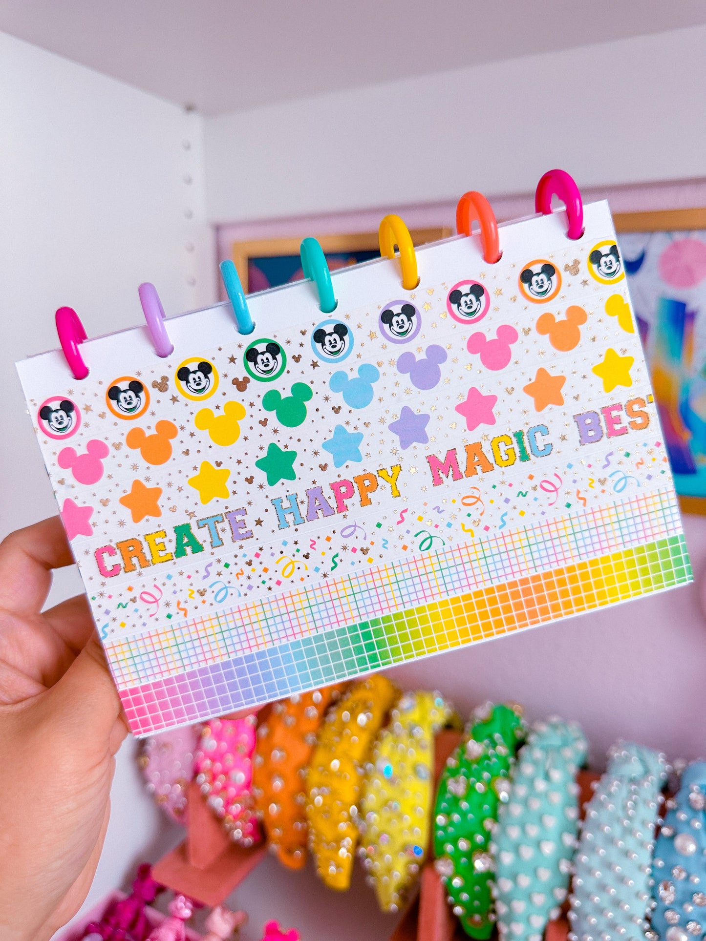 *$1 DEAL* 15MM Washi Tape - BOLD Rainbow Grid (White)