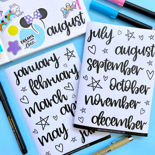 Journaling Hand-lettered Script Stickers - Months