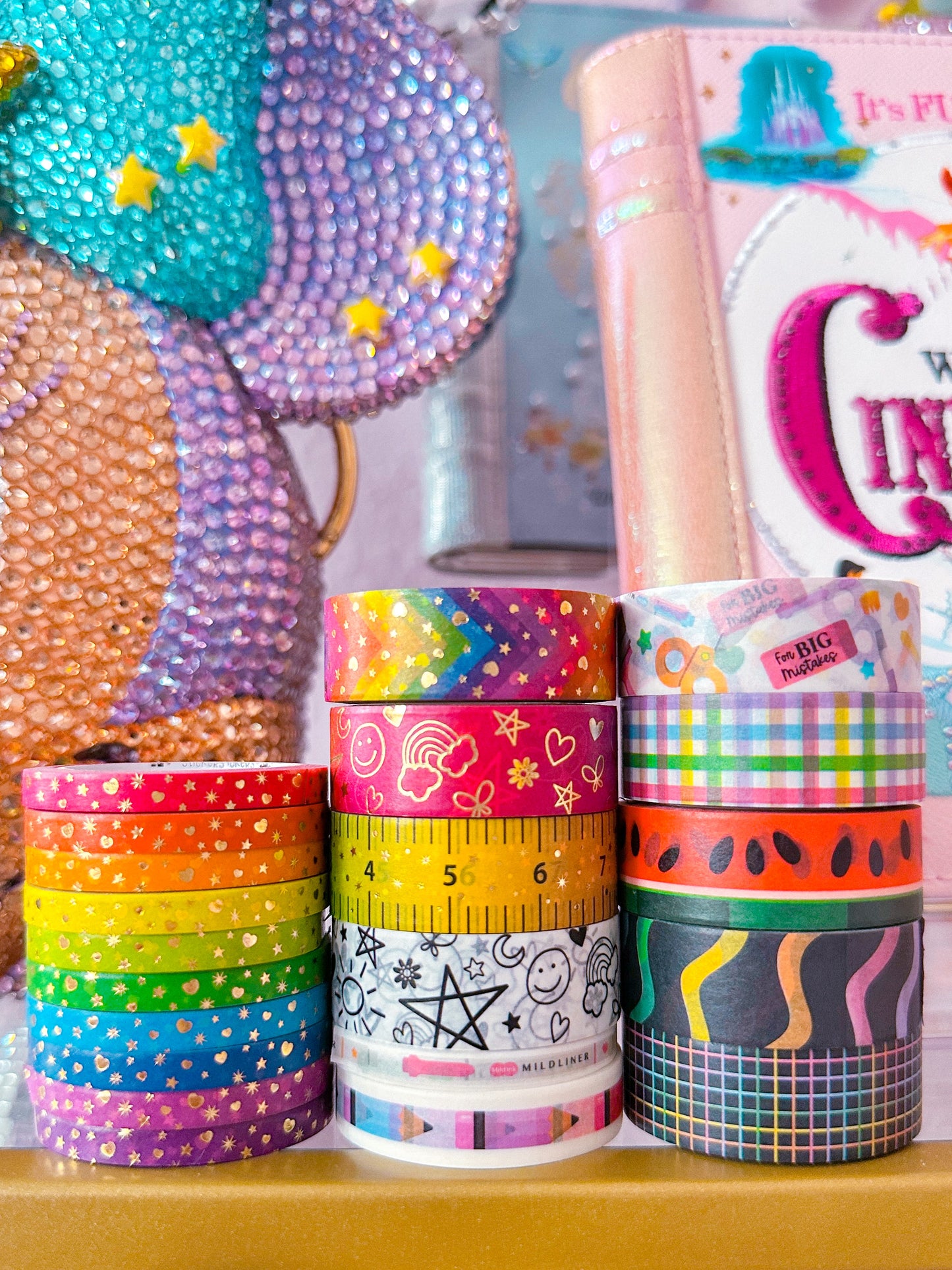 15MM Foiled Washi Tape - Rob's Doodles (Rainbow + Gold)