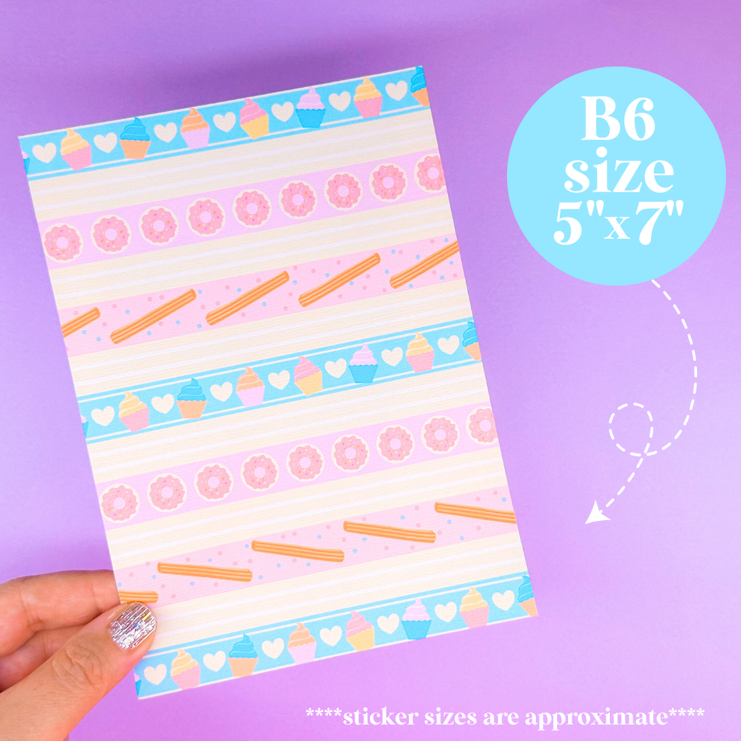 Journaling Paper Sticker - 5x7 Full Page Background Stickers (Sweets Shop)