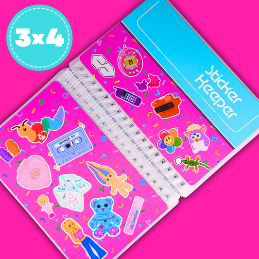 3x4 (Small) Reusable Sticker Book (Peel 'n Stick) - STICKER KEEPER 90'S Stickers PINK