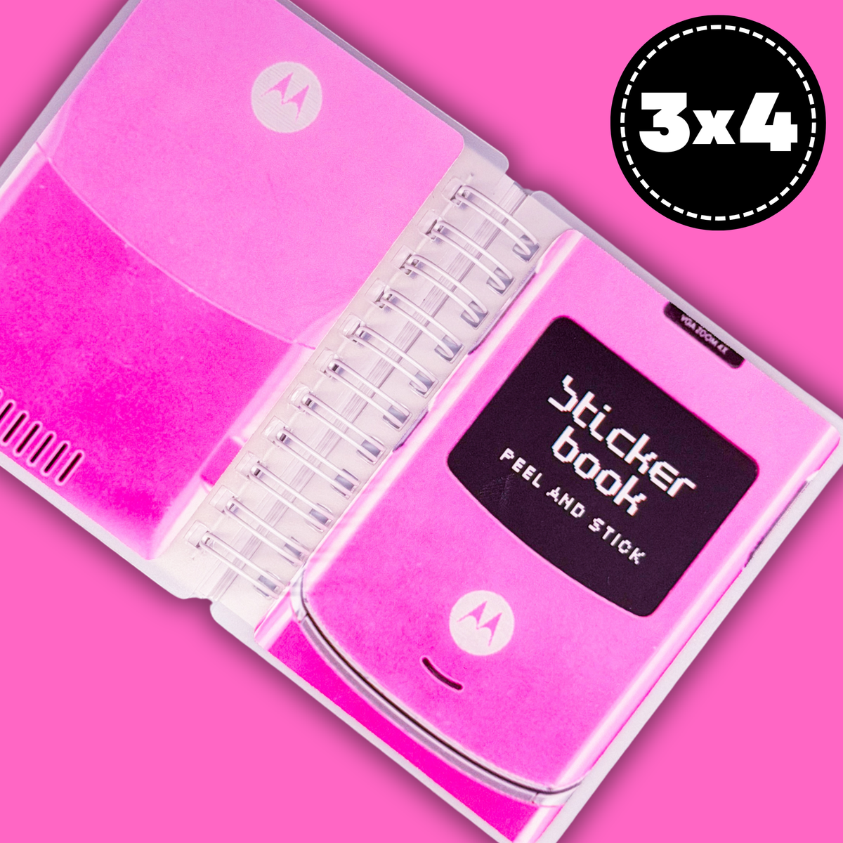 3x4 (Small) Reusable Sticker Book (Peel 'n Stick) - Pink RazR Cell