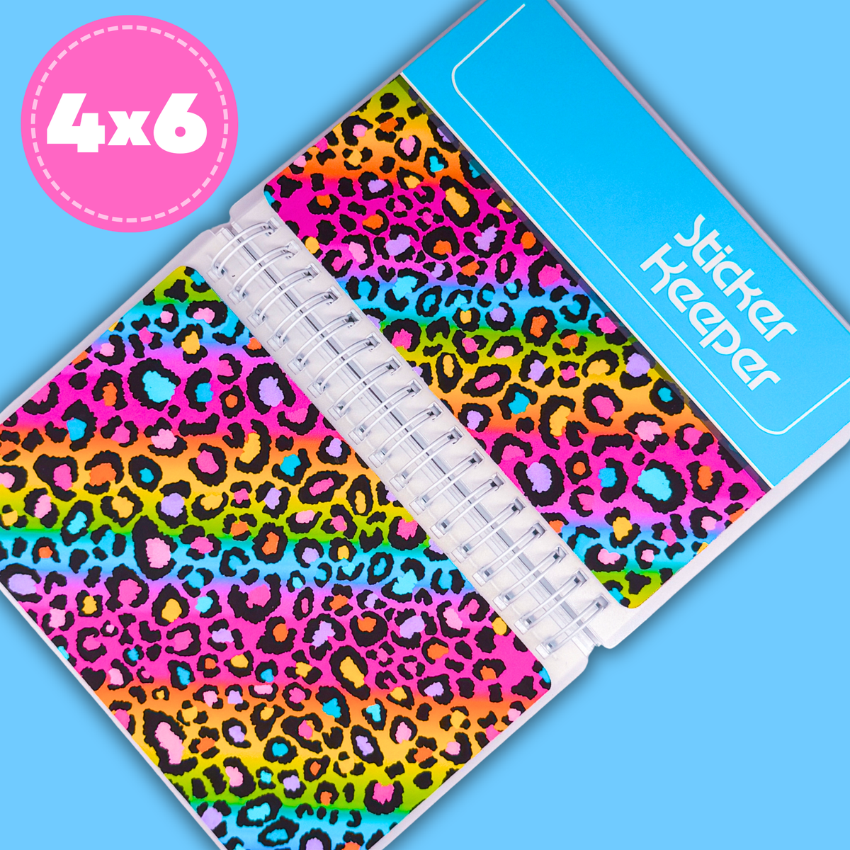4x6 (Medium) Reusable Sticker Book (Peel 'n Stick) - STICKER KEEPER Blue Leopard
