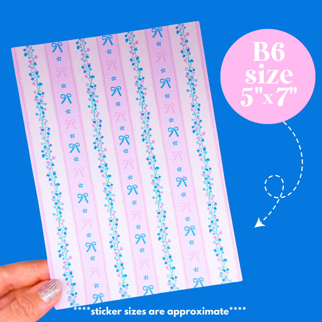 NEW! Journaling Paper Sticker - 5x7 Full Page Background Stickers (Bunny Coquette)