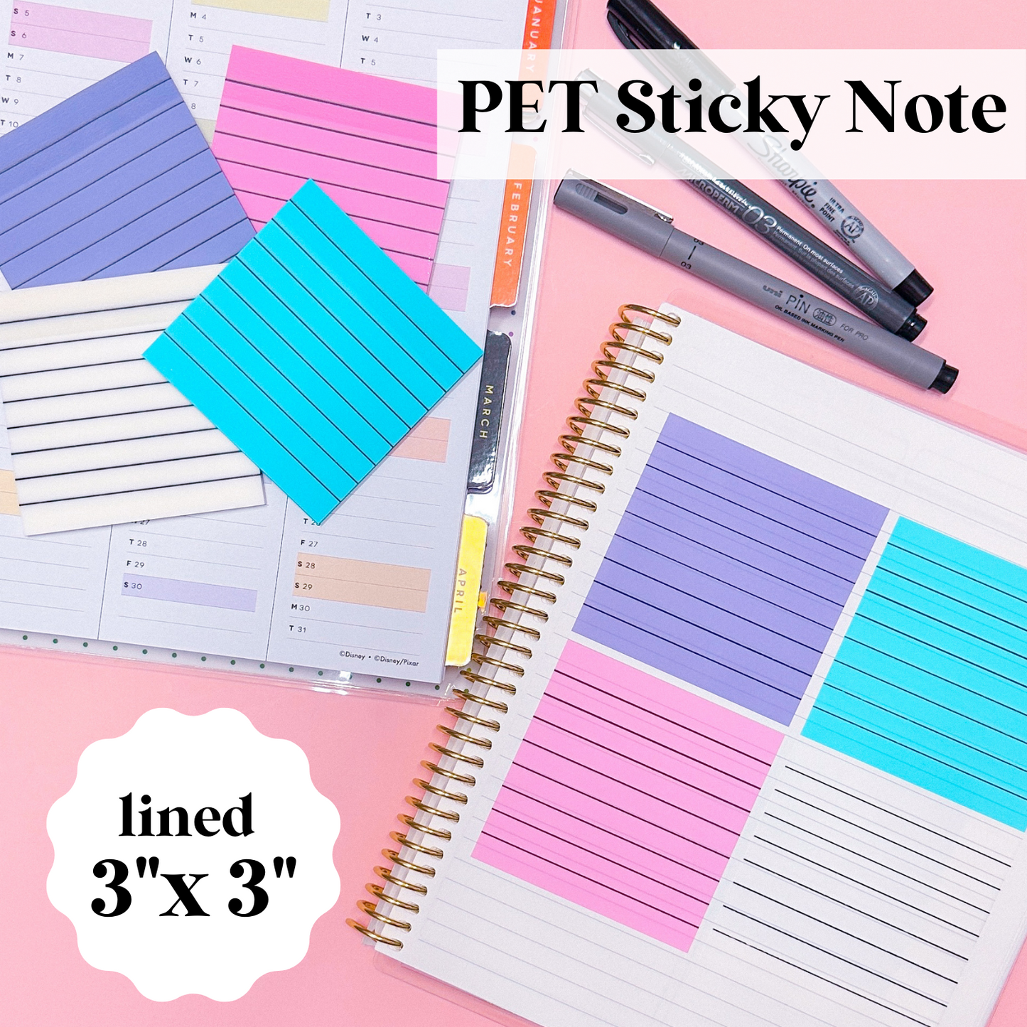 Transparent Sticky Notes - 3x3 Pastel (Lined)